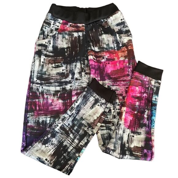 MISSGUIDED Abstract Multicolored Print Jogger Pants, Elastic Waist sz US‎ 2 New! - Picture 1 of 7